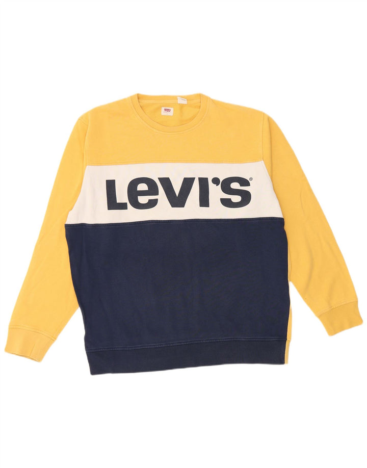 Мужской свитшот с рисунком Levi's, большой желтый хлопковый джемпер с цветными блоками