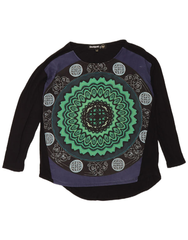 Женский топ Desigual с абстрактным узором, длинный рукав, Великобритания, 20, 2XL, черный, современный