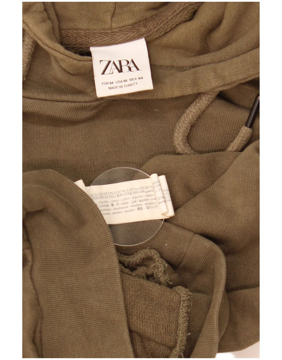 Мужской джемпер с капюшоном Zara среднего размера, хаки, хлопок