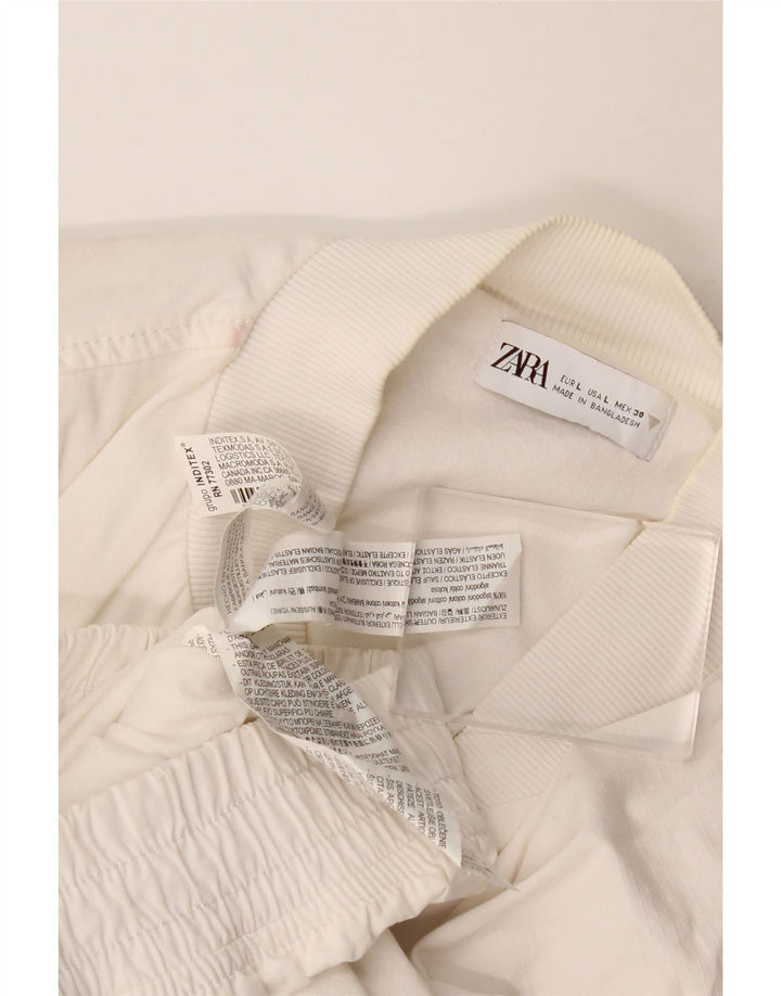 Женский укороченный бомбер Zara UK 16, большой размер, белый хлопок