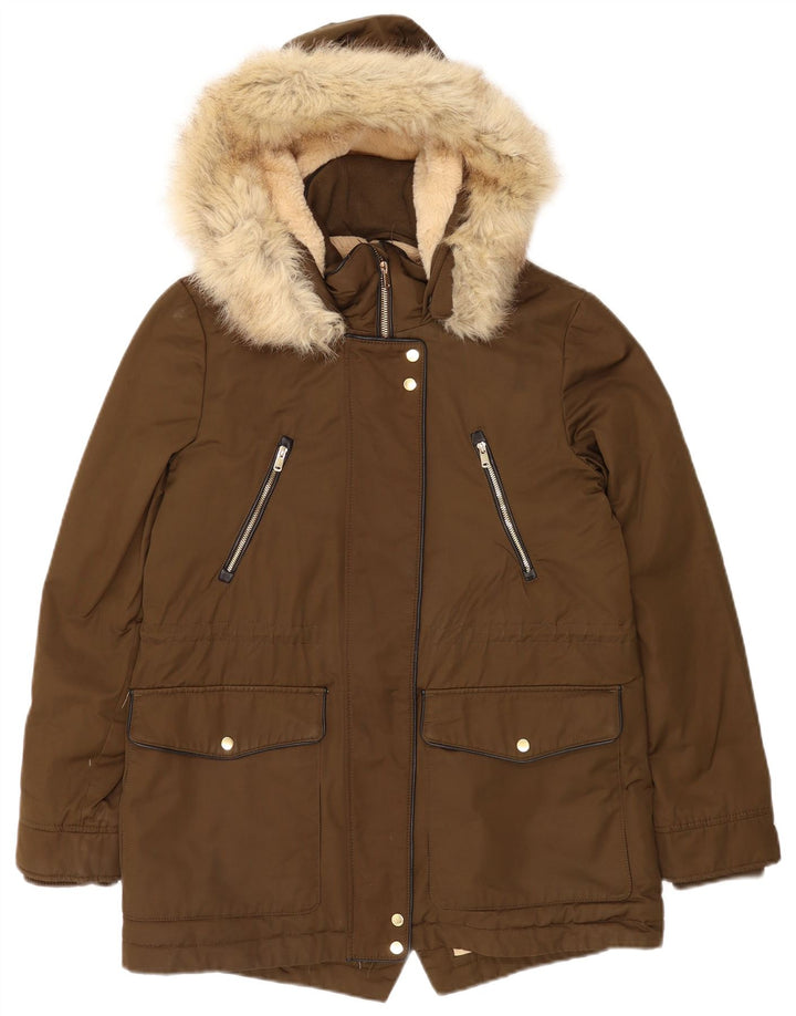 Женская парка Oversized из шерпы Zara Trafaluc UK 10, маленький коричневый цвет