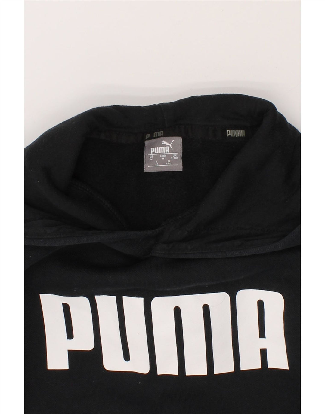 PUMA Boys Graphic Hoodie Jumper 9-10 Years Black Vintage Puma and Second-Hand Puma from Messina Hembry 
