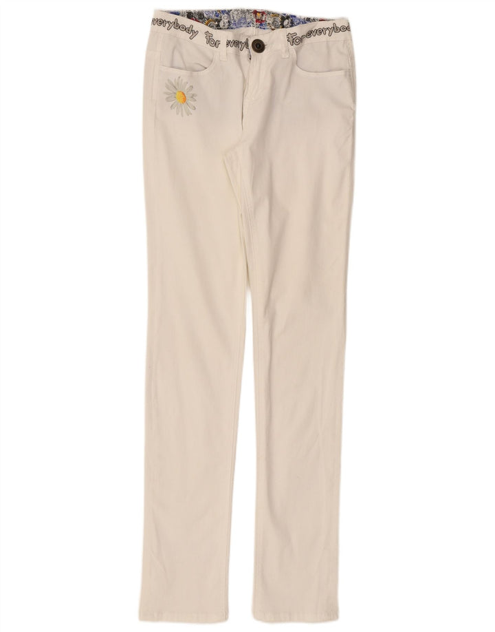 DESIGUAL Womens Graphic Slim Casual Trousers W28 L31 White Polyester