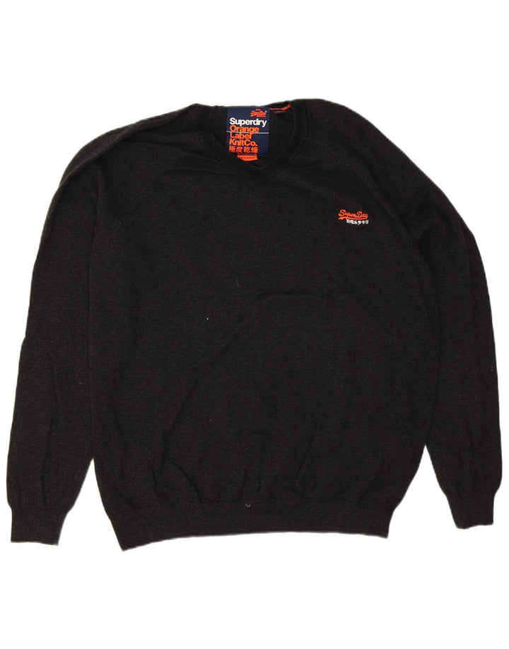 Мужской джемпер с v-образным вырезом Superdry 2XL, серый хлопок