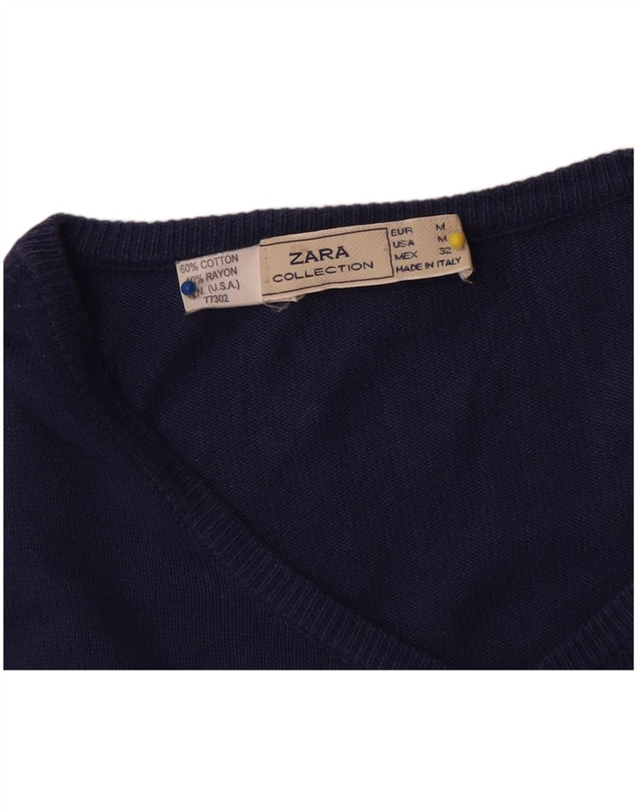 Женский кардиган Zara UK 14, средний темно-синий хлопковый свитер