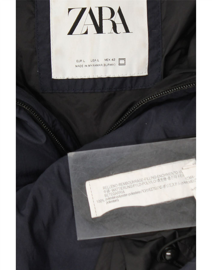 Мужская стеганая куртка с капюшоном Zara UK 40, большая темно-синяя, полиэстер