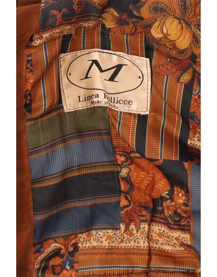 Винтажное женское замшевое двубортное пальто оверсайз IT 42, средний коричневый цвет