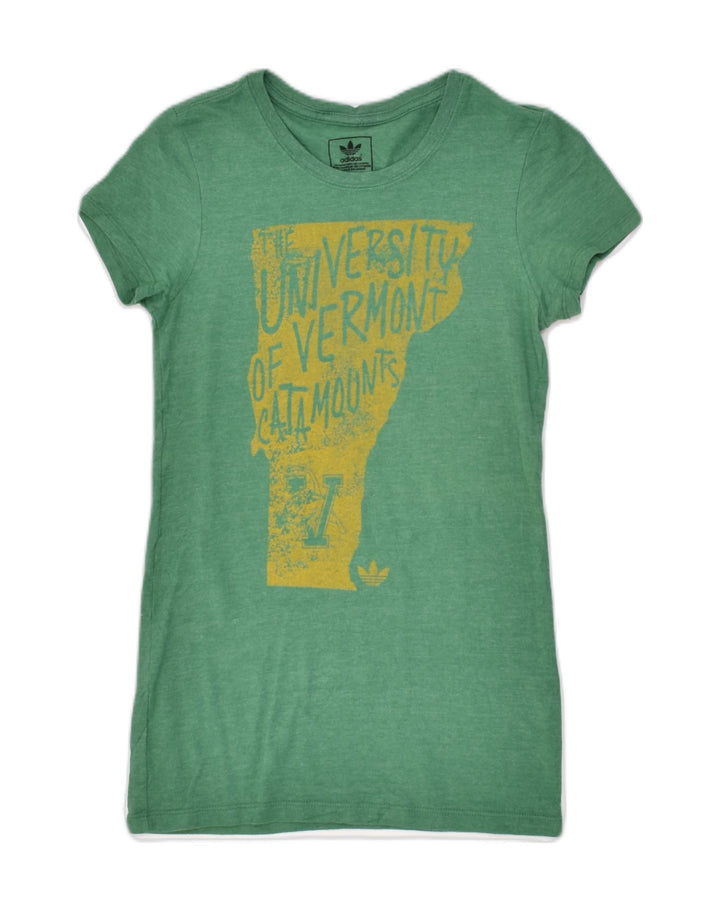 ADIDAS Womens Graphic T-Shirt Top UK 8 Small Green Polyester | Vintage Adidas | Thrift | Second-Hand Adidas | Used Clothing | Messina Hembry 