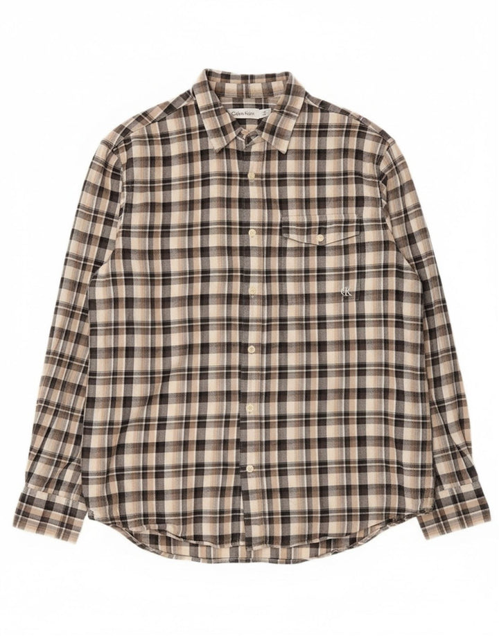 Мужская фланелевая рубашка Calvin Klein, хлопковая клетка среднего бежевого цвета