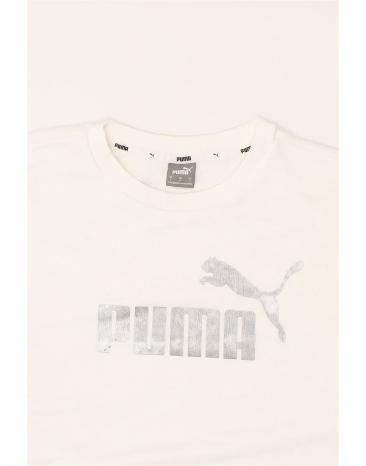 PUMA Womens Graphic Sweatshirt Jumper UK 16 Large White Cotton Vintage Puma and Second-Hand Puma from Messina Hembry 