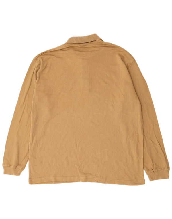 Zara Mens Long Sleeve Polo Shirt XL Brown Cotton