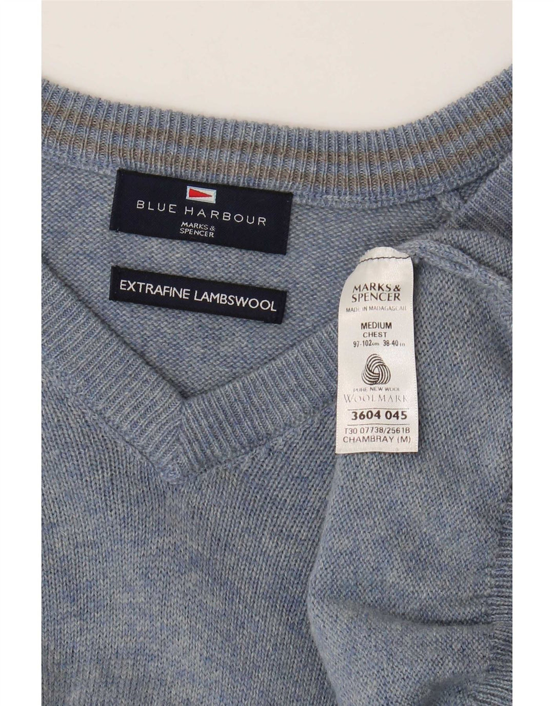 Мужской джемпер с v-образным вырезом Marks & Spencer Blue Harbour, средний синий