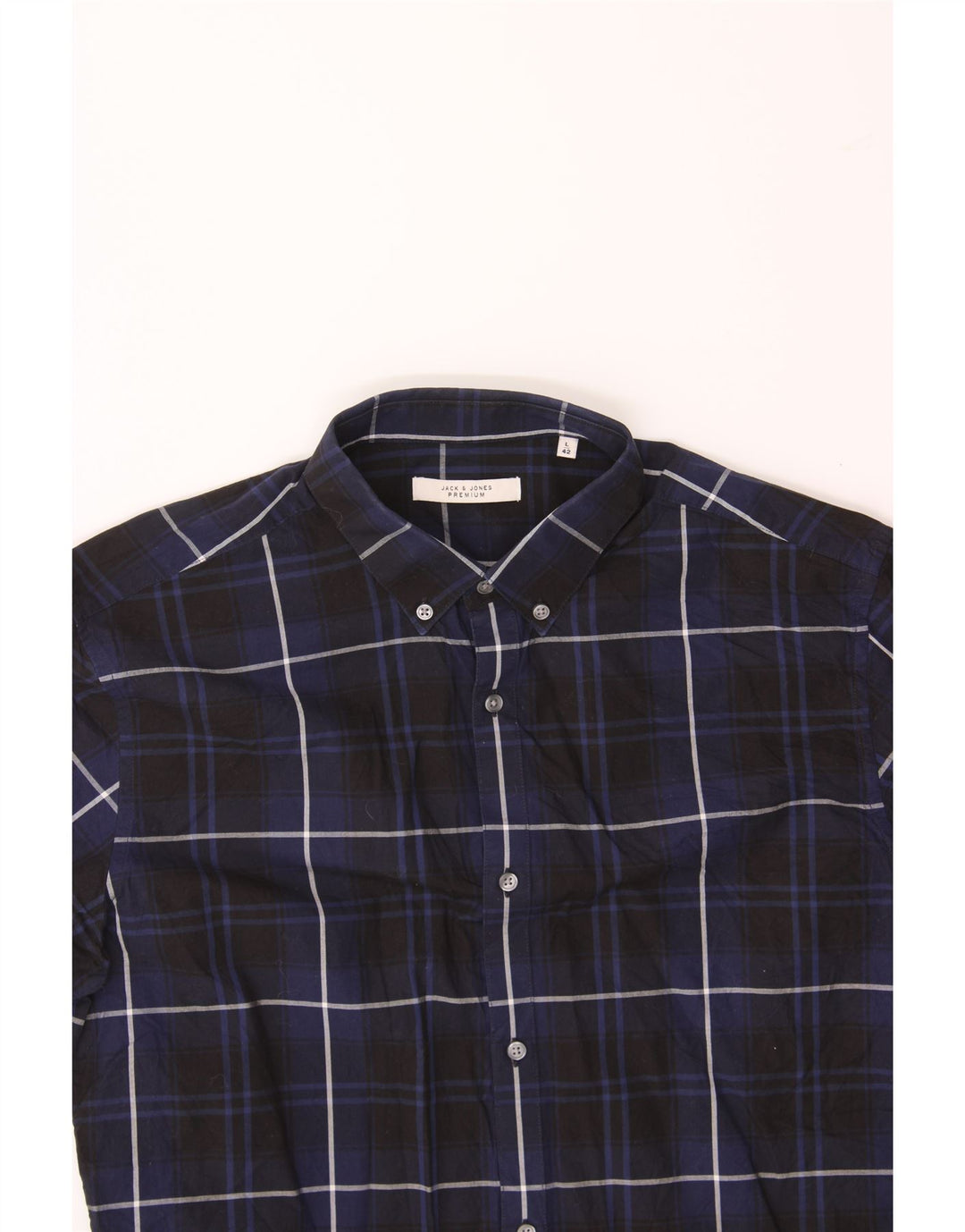 JACK & JONES Mens Premium Shirt Size 42 Large Navy Blue Check Cotton Vintage Jack & Jones and Second-Hand Jack & Jones from Messina Hembry 