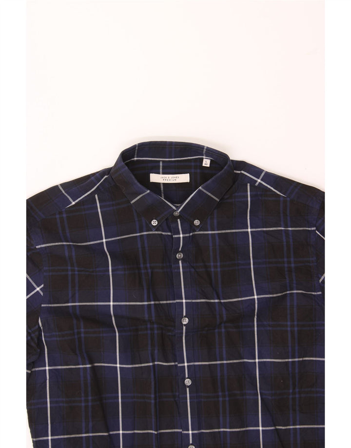 JACK & JONES Mens Premium Shirt Size 42 Large Navy Blue Check Cotton Vintage Jack & Jones and Second-Hand Jack & Jones from Messina Hembry 