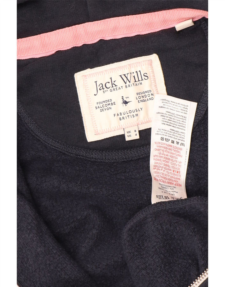 JACK WILLS Женский свитер с капюшоном на молнии с графическим рисунком, Великобритания, 8, маленький, темно-синий, хлопковый