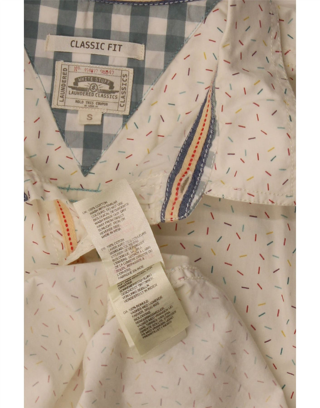 WHITE STUFF Мужская классическая рубашка с коротким рукавом, маленький белый пятнистый хлопок