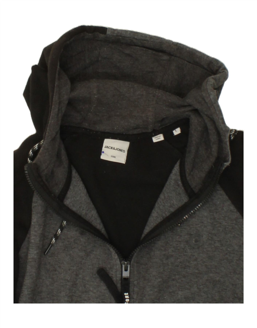 JACK & JONES Mens Zip Hoodie Sweater Large Black Colourblock Polyester Vintage Jack & Jones and Second-Hand Jack & Jones from Messina Hembry 