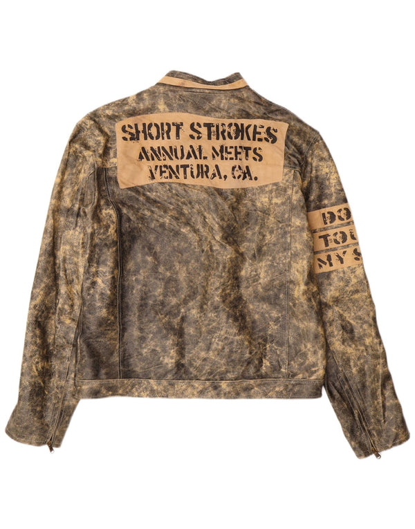 Мужская кожаная куртка с рисунком Bata IT 52 XL Серая кожа