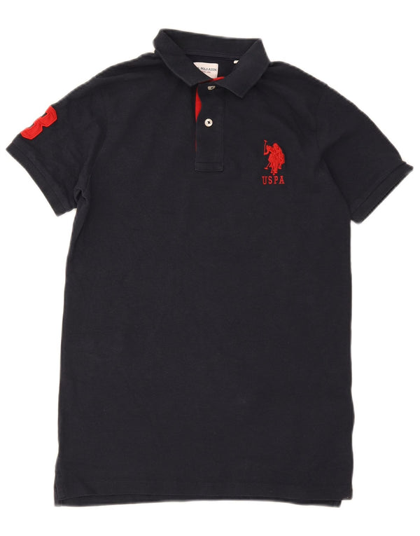 Рубашка с короткими рукавами и рисунком для мальчиков US Polo Assn, 12–13 лет, темно-синяя, хлопковая