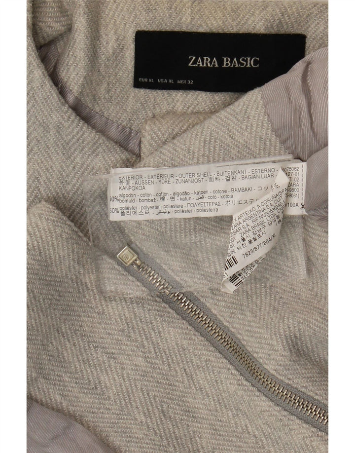 Женский пиджак Zara с молнией во всю длину, Великобритания, 18 XL, серый хлопок, с узором «в елочку»