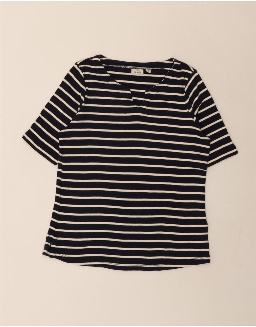 Женская футболка L.L.Bean Top UK 12 Medium Navy Blue Striped Cotton