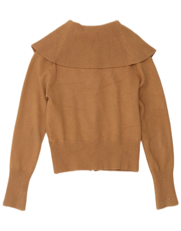 Zara Womens Crop Cardigan Sweater UK 16 Large Brown Viscose