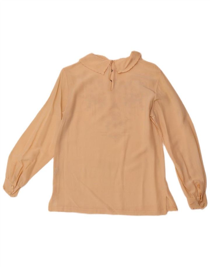 ВИНТАЖНАЯ женская блузка-рубашка с длинным рукавом EU 36, маленькая, бежевый, шелковый цветочек