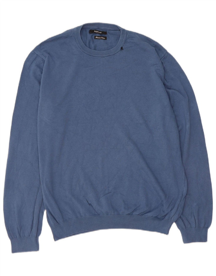 REPLAY Mens Crew Neck Jumper Sweater XL Blue Cotton