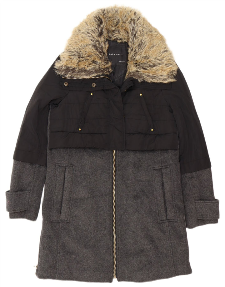 Женское пальто оверсайз Zara UK 6 XS, черное с цветными блоками