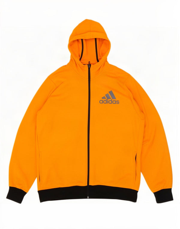 Мужской свитер с капюшоном и молнией Adidas Climalite, 2XL, оранжевый, с цветными блоками