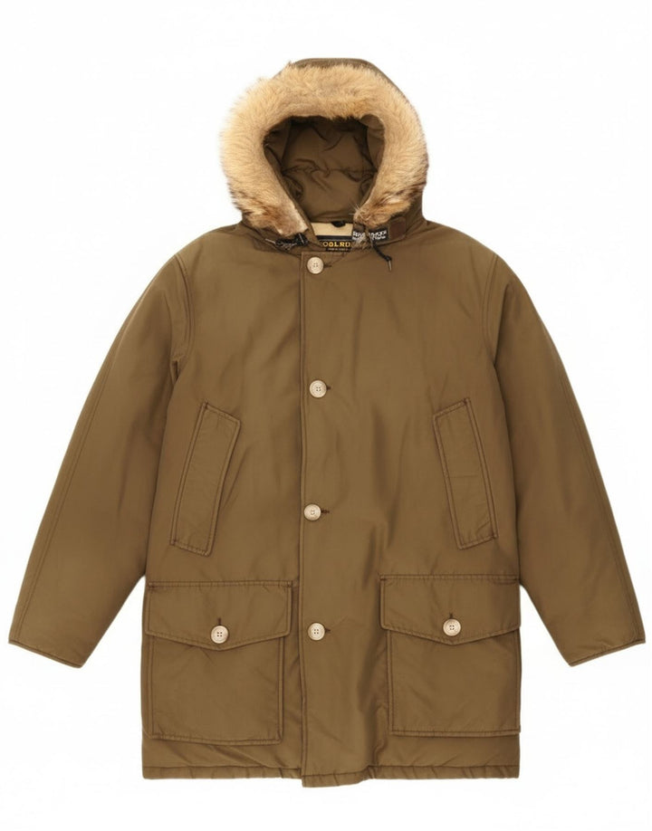 Мужское стеганое пальто с капюшоном Woolrich UK 36, маленький хаки