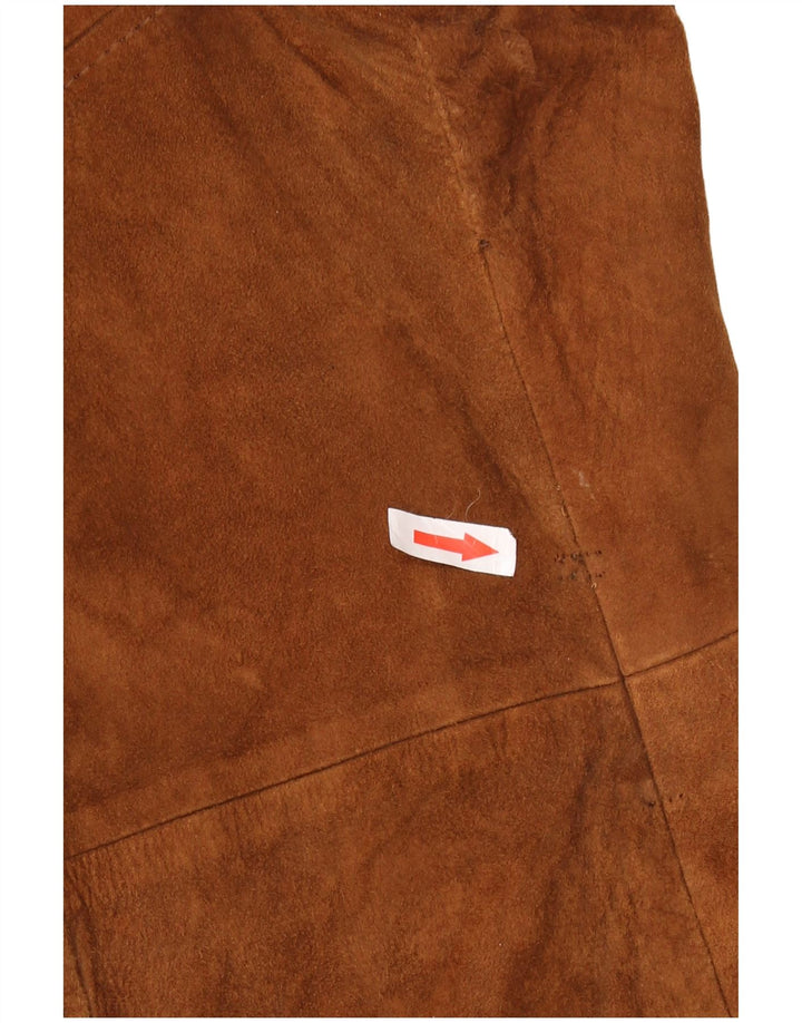 Винтажное женское замшевое пальто без рукавов IT 46, большое коричневое кожаное