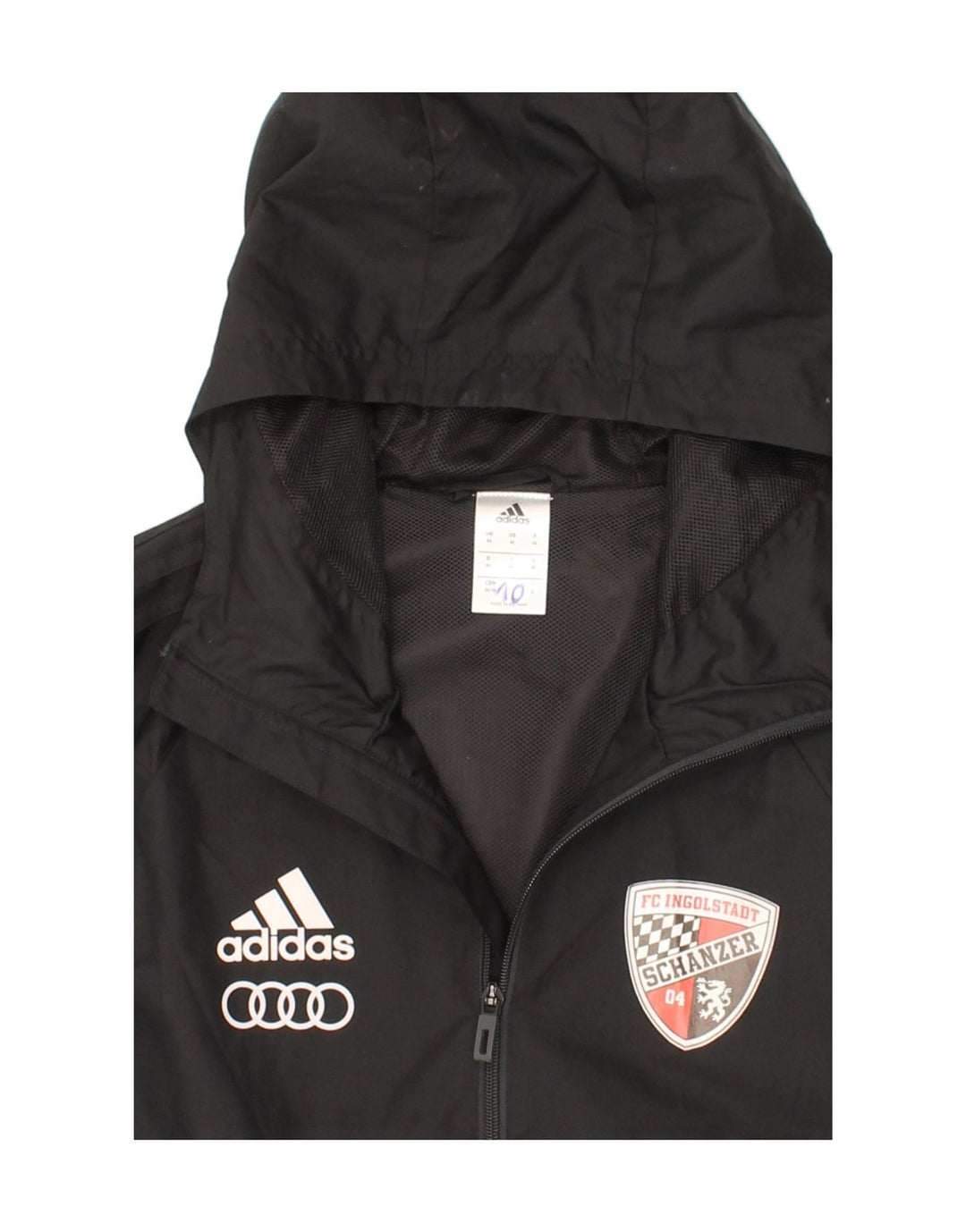 Мужская дождевик с капюшоном ADIDAS UK 38, средний черный, с цветными блоками