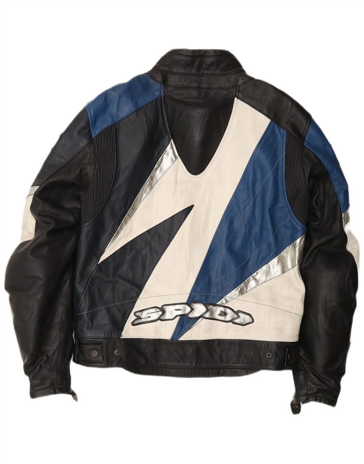 Мужская кожаная куртка-гонщик Spidi IT 54, большая черная кожа с цветными блоками