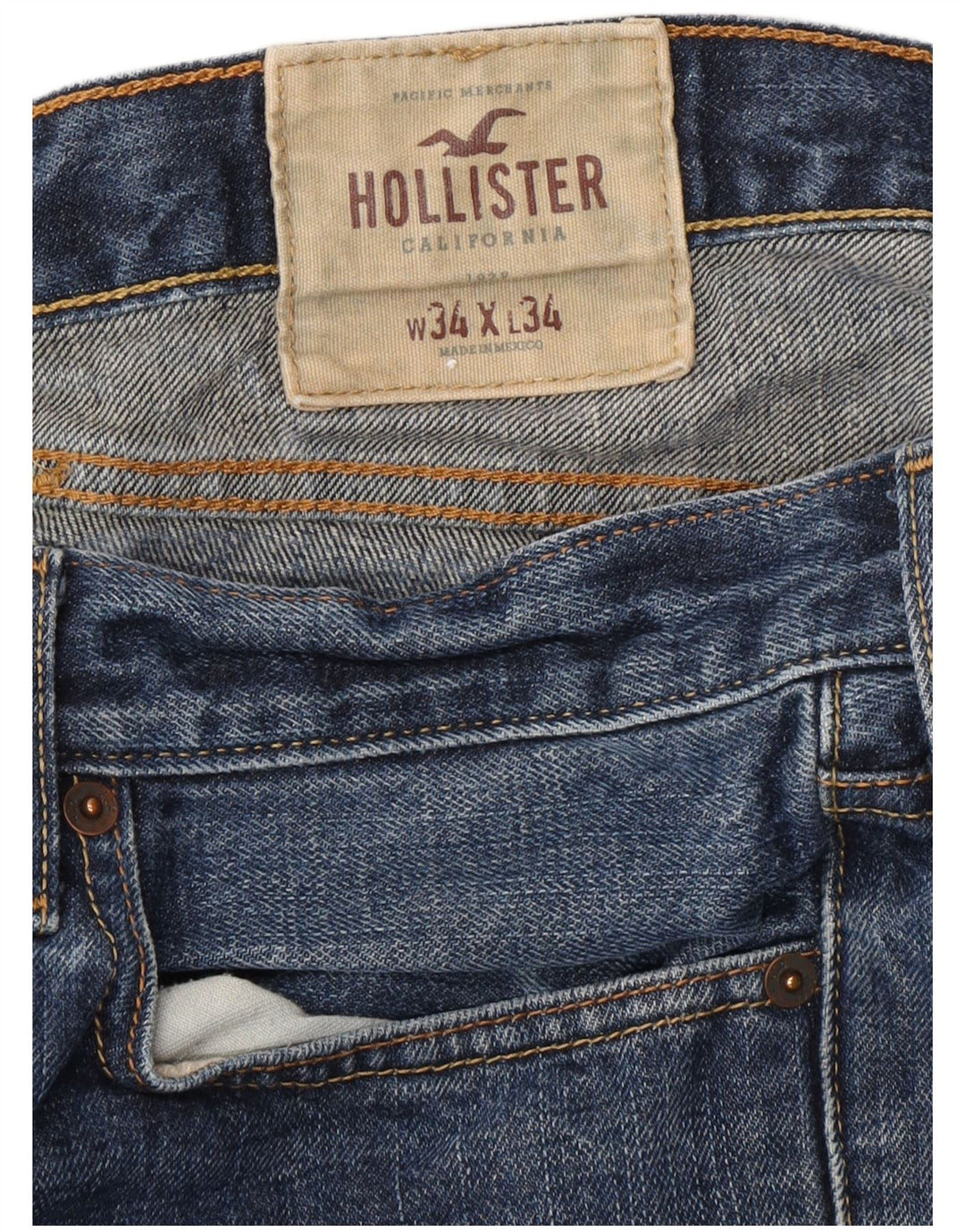 Мужские прямые джинсы HOLLISTER W34 L34 синие, хлопок