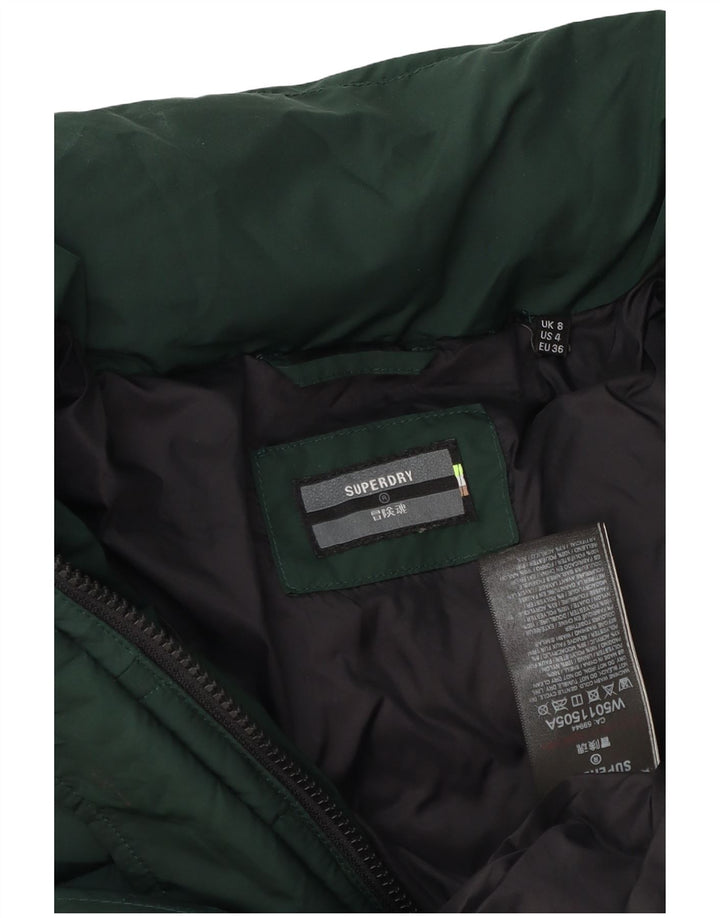 SUPERDRY Womens Hooded Padded Coat UK 8 Small Green Polyester