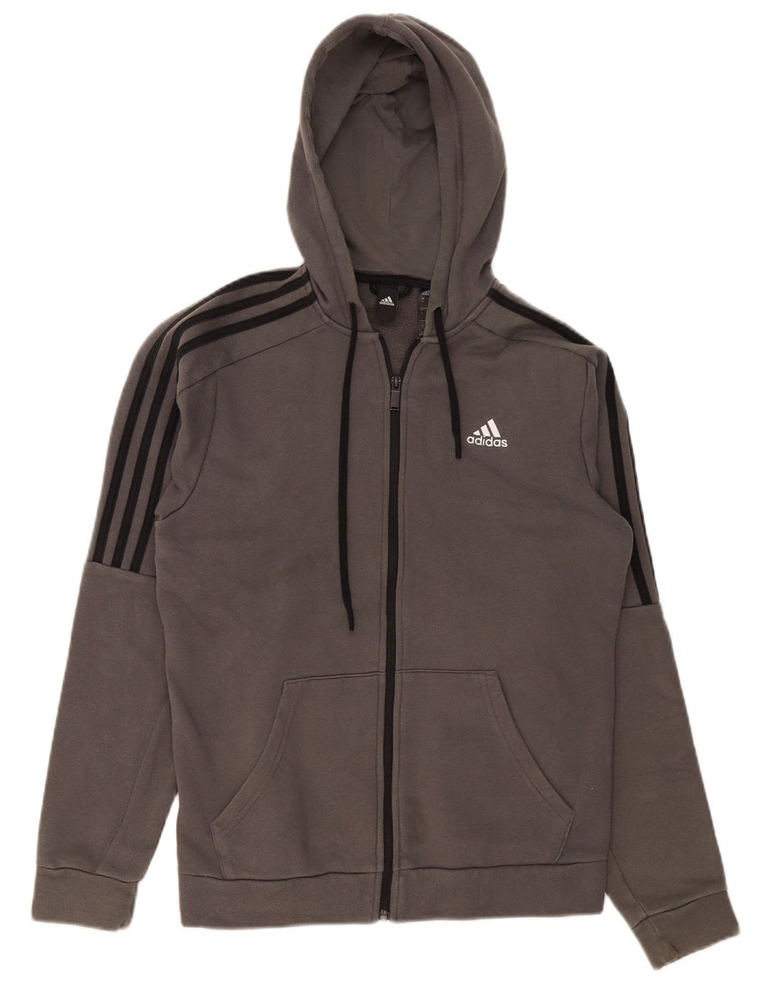 Adidas Мужской свитер с капюшоном на молнии, маленький серый хлопок