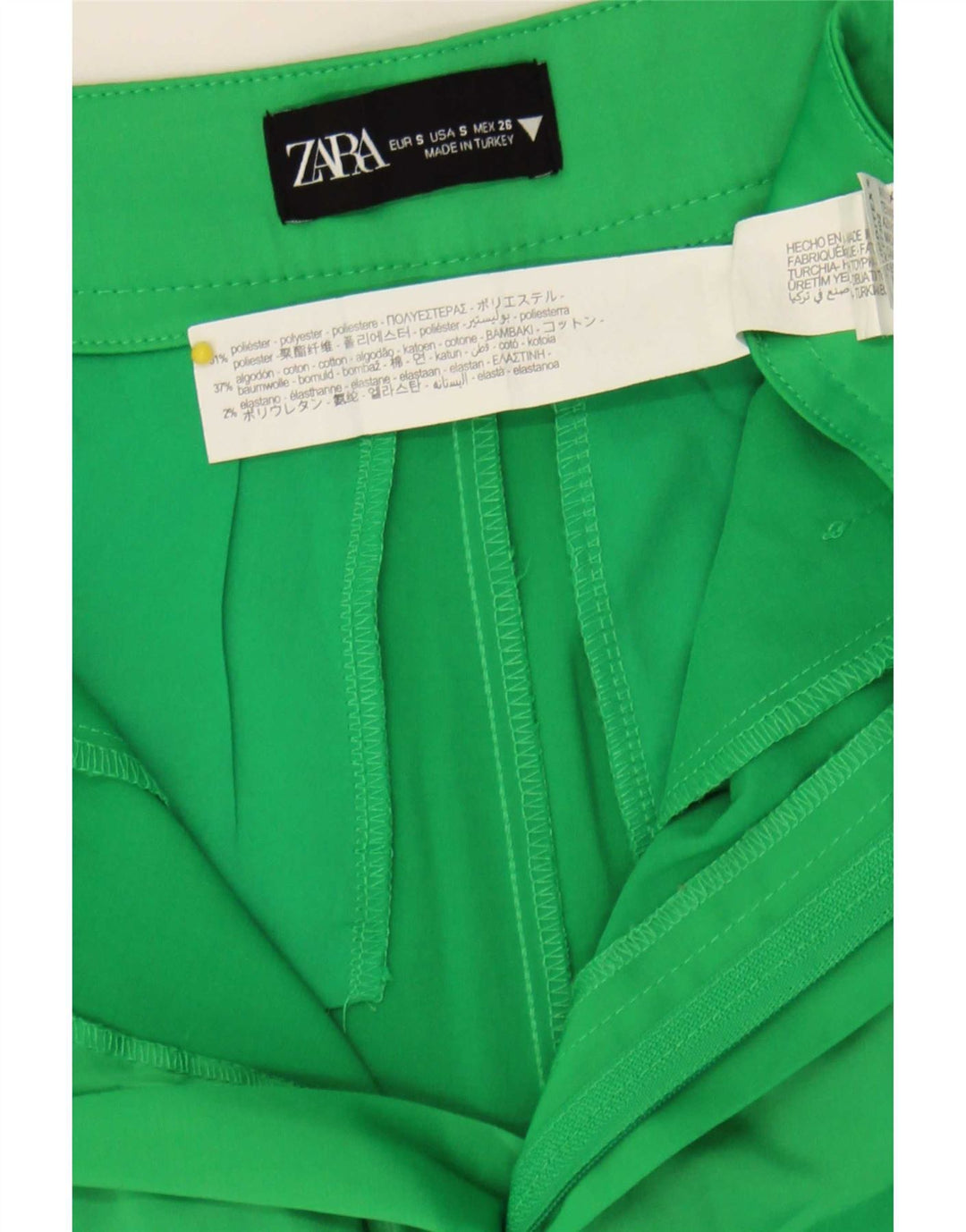 Zara Женские повседневные шорты с высокой талией, маленькие W26, зеленый полиэстер