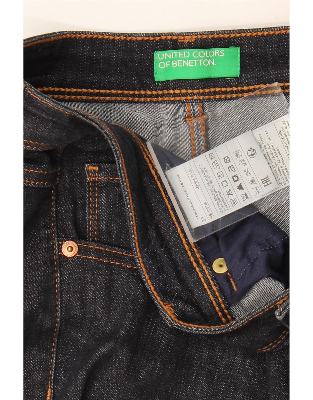 BENETTON Женские прямые джинсы W31 L30 Темно-синие, хлопок