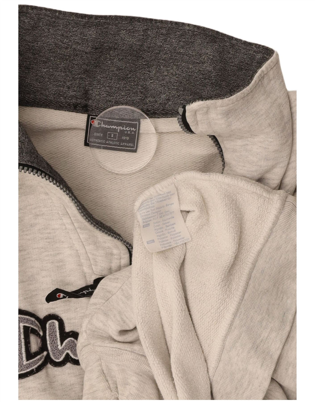 CHAMPION Mens Zip Neck Graphic Sweatshirt Jumper Small Grey Colourblock