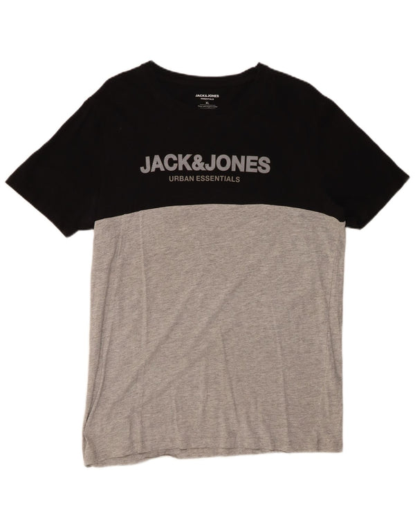 Мужская футболка с рисунком JACK & JONES, XL, черный, хлопок с цветными блоками