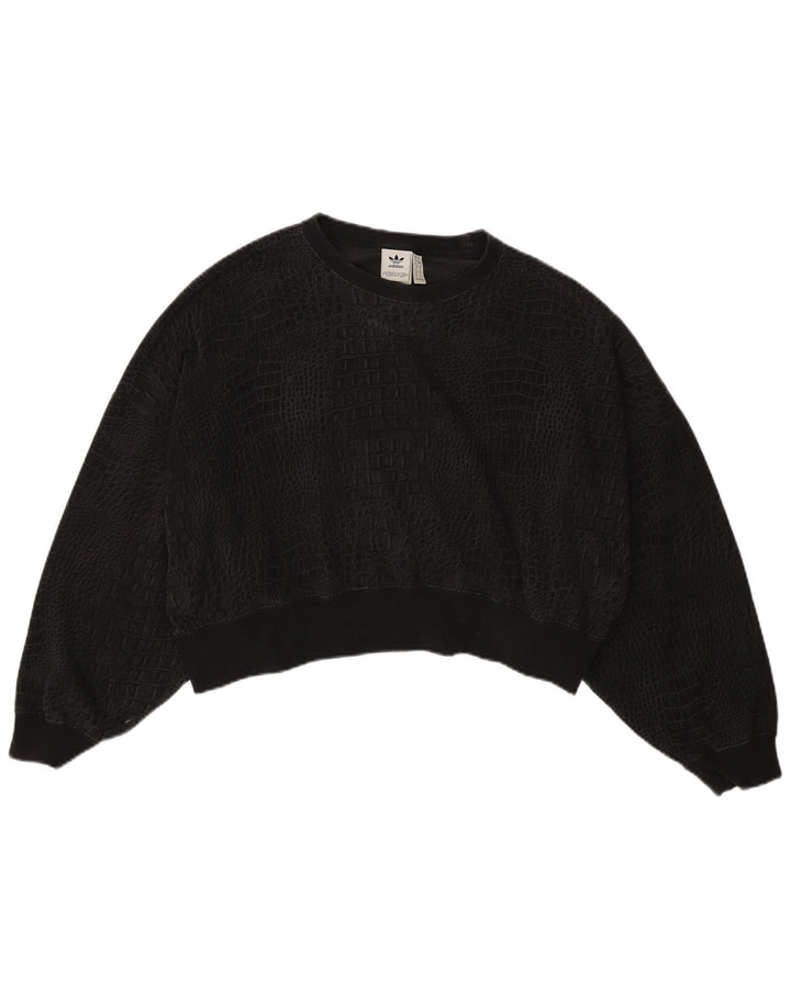 ADIDAS Womens Oversized Sweatshirt Jumper UK 12 Medium  Black Animal Print