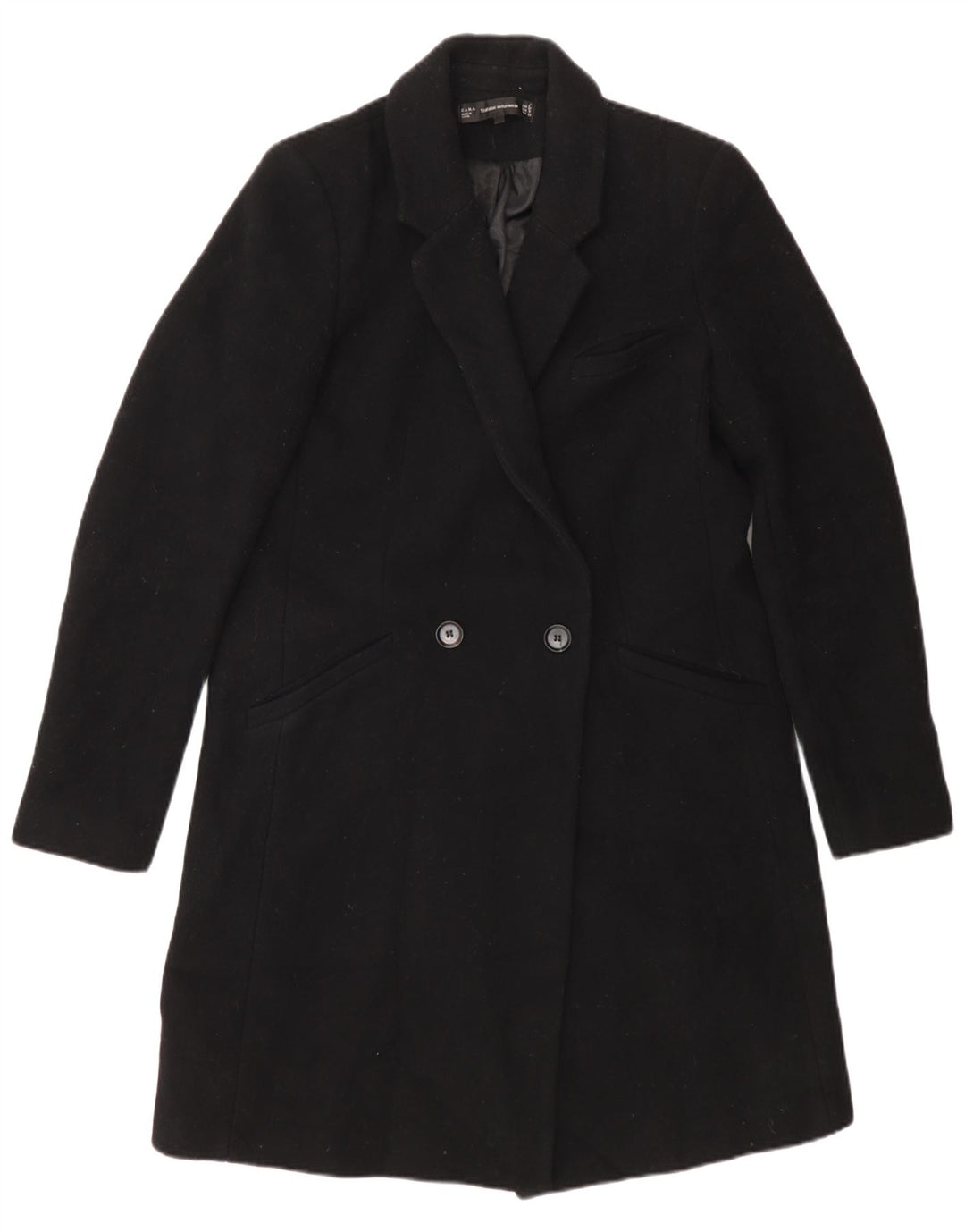 Женское двубортное пальто Zara UK 12, средний черный полиэстер