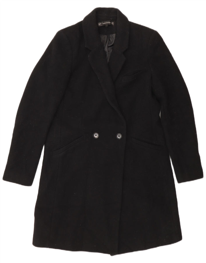Женское двубортное пальто Zara UK 12, средний черный полиэстер