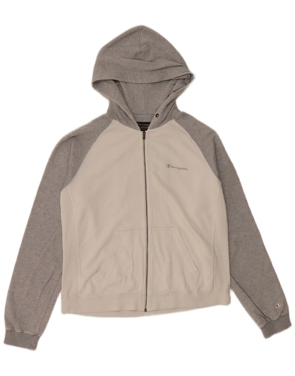 Женский свитер с капюшоном на молнии CHAMPION UK 14, средний белый цвет, хлопок с цветными блоками