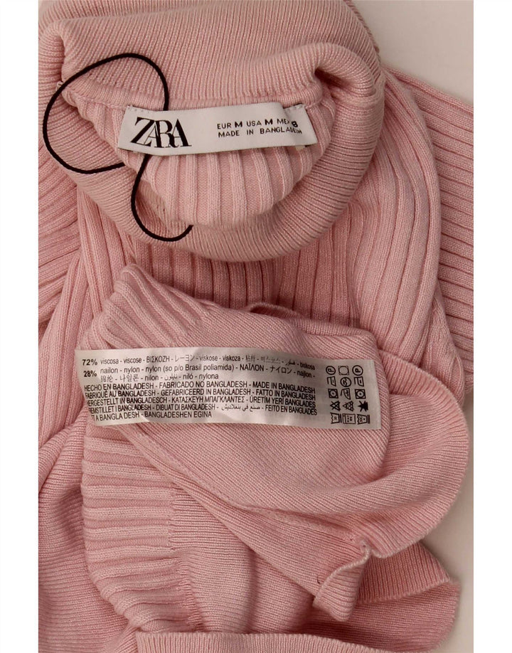 Женский укороченный топ с высоким воротником Zara UK 12, вискоза среднего розового цвета