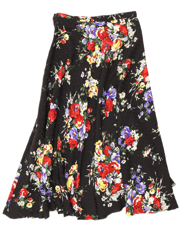 Винтажная женская расклешенная юбка W26, маленькая черная с цветочным принтом