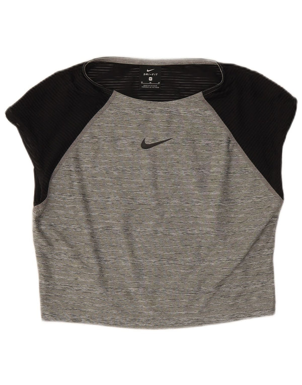 Женская укороченная футболка Nike Dri Fit UK 12, средний серый цвет с цветными блоками