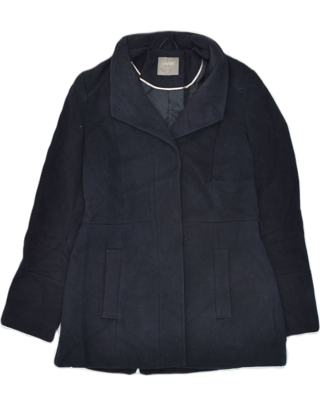 OASIS Womens Overcoat UK 10 Small Navy Blue Polyester | Vintage Oasis | Thrift | Second-Hand Oasis | Used Clothing | Messina Hembry 