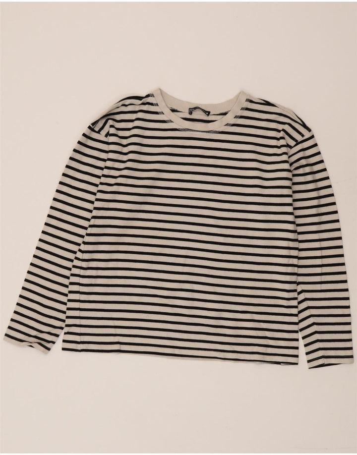 Женский топ Zara с длинным рукавом UK 14, хлопковый средний цвет в белую полоску